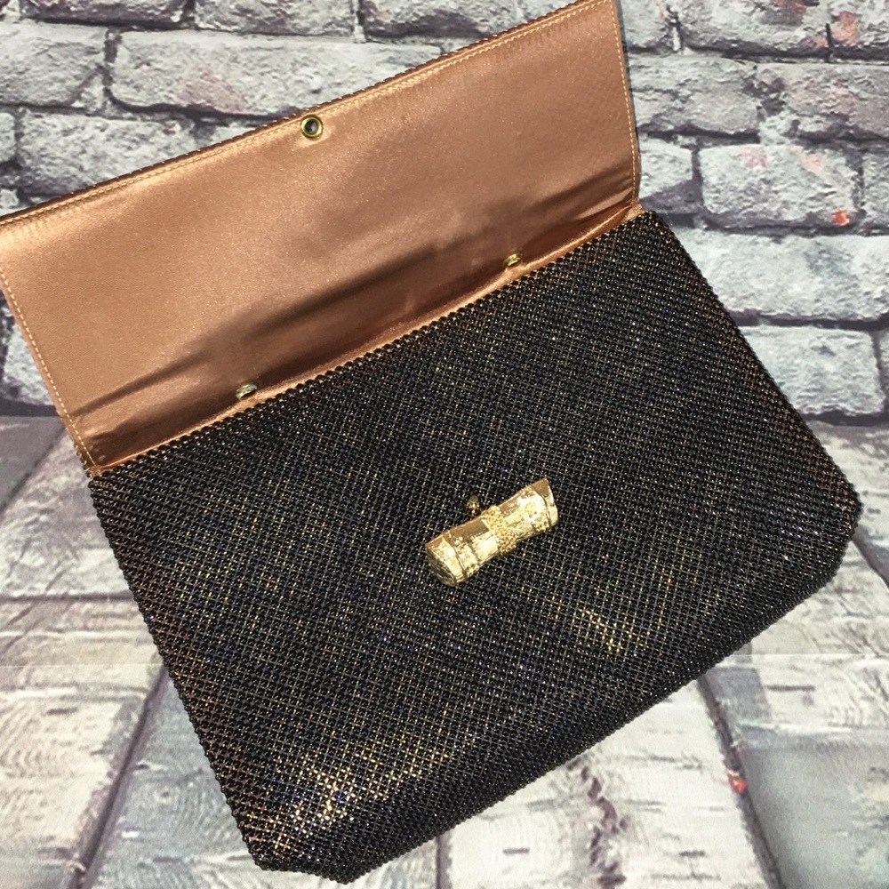 Whiting & Davis Vintage Mesh Black gold Purse - Picture 7 of 8